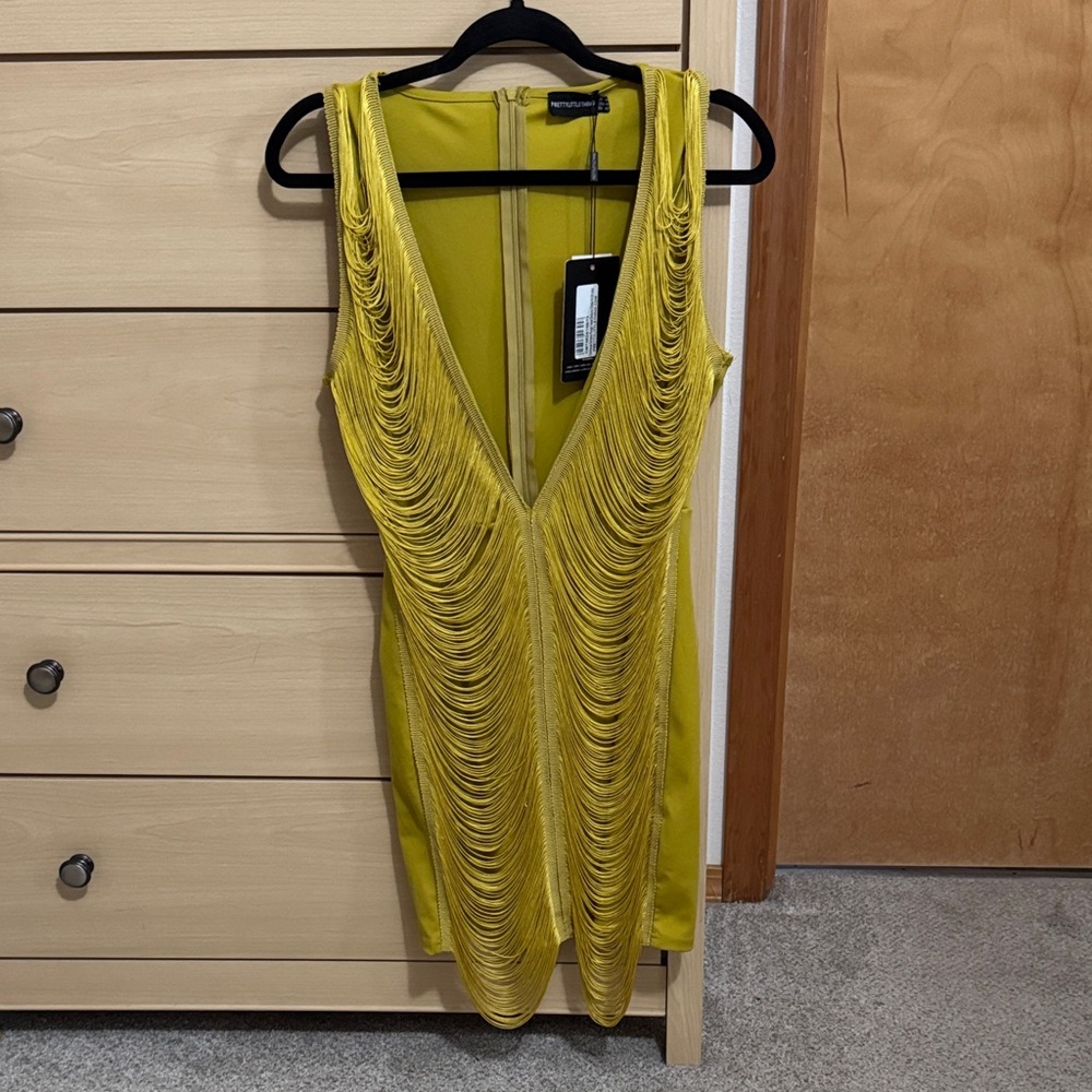 PrettyLittleThing Mustard Sleeveless flapper Dress